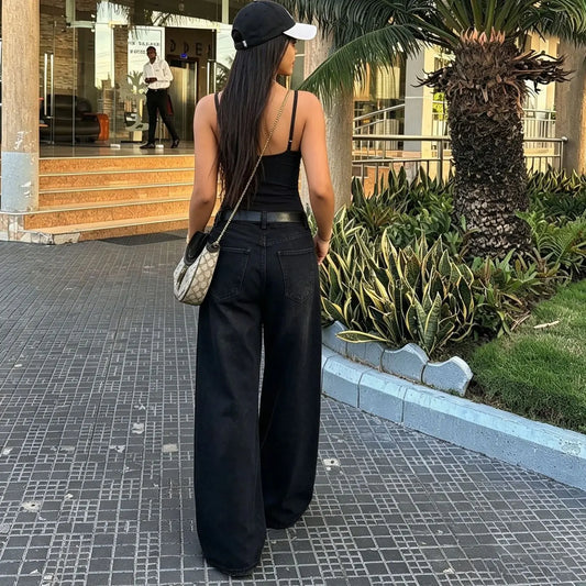 Cat Paw Embroidery Wide Leg Jeans  