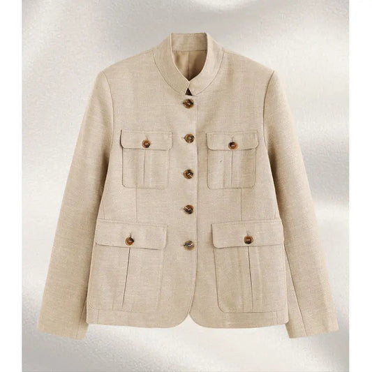 Commuter Style Multi-Button Structured Stand-Up Collar Workwear Jacket for Women French Chic Blazer  