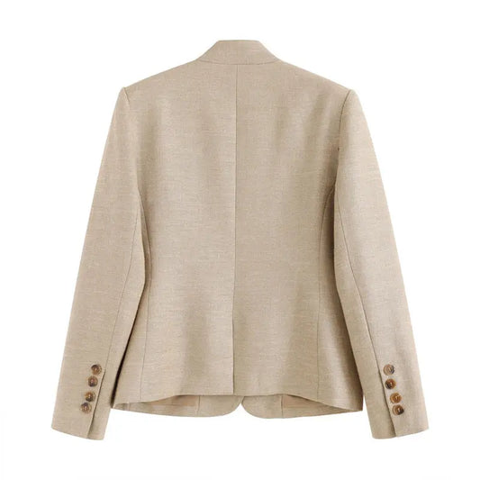Commuter Style Multi-Button Structured Stand-Up Collar Workwear Jacket for Women French Chic Blazer  