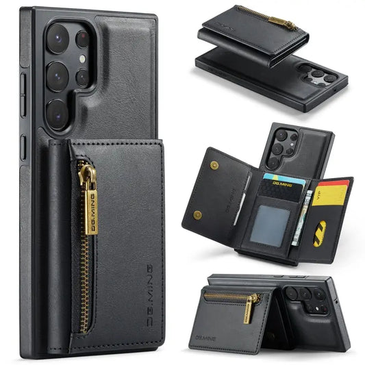 DG.MING M5 Series Zip RFID Multi Card Detachable Leather Phone Case, For Samsung Galaxy S22 Ultra, For Samsung Galaxy S22+, For Samsung Galaxy S22, For Samsung Galaxy S21 Ultra  