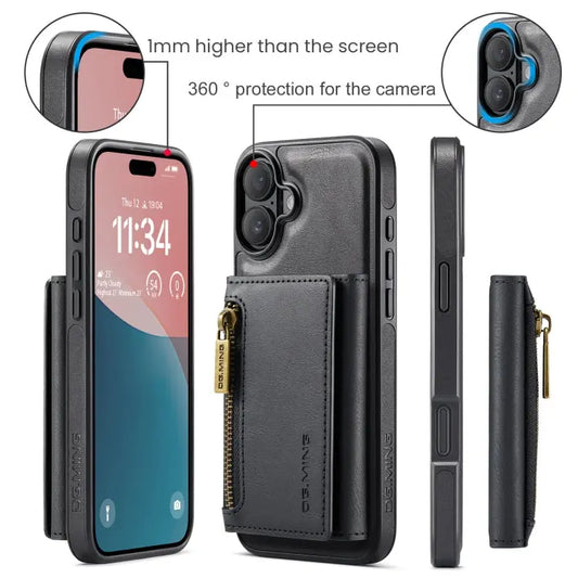 DG.MING M5 Series Zip RFID Multi Card Detachable Leather Phone Case, For iPhone 16, For iPhone 14 Pro Max, For iPhone 15 Pro Max, For iPhone 15 Pro  
