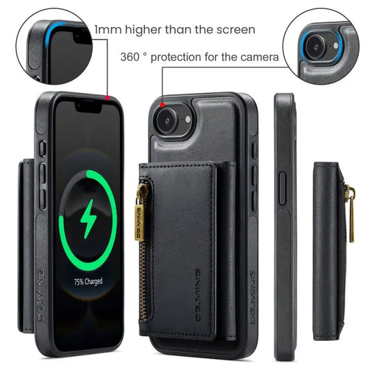 DG.MING M5 Series Zip RFID Multi Card Detachable Leather Phone Case, For iPhone 17e / 16e, For iPhone 17 Pro Max, For iPhone 17 Pro, For iPhone 17  