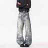 Deep Blue Denim Pants Men's Streetwear Style Flared Knife Cut Trousers  