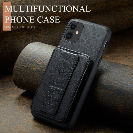 Fierre Shann Oil Wax Cow Leather Card Holder Back Phone Case, For iPhone 11 Pro  