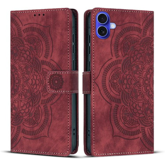 Mandala Embossed Retro Frosted Leather Phone Case, For iPhone 16, For iPhone 15 Pro Max, For iPhone 15 Pro, For iPhone 15 Plus  