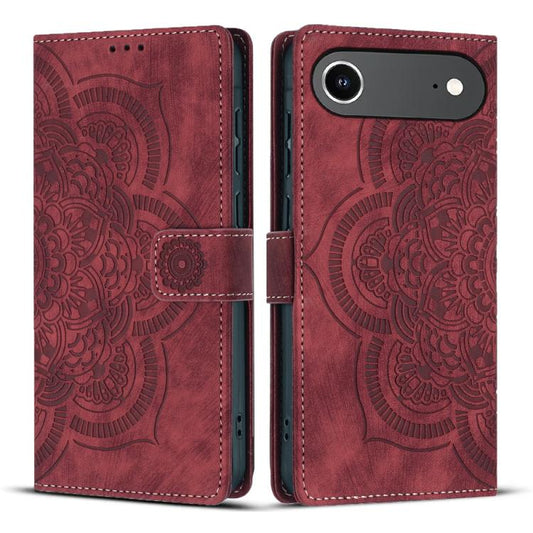 Mandala Embossed Retro Frosted Leather Phone Case, For iPhone 16e, For iPhone 16 Pro Max, For iPhone 16 Pro, For iPhone 16 Plus  