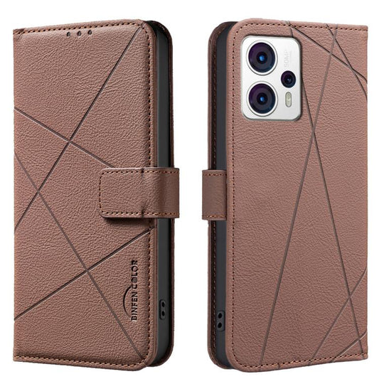 Geometric Pattern RFID Leather Phone Case, For Motorola Moto G73 5G  