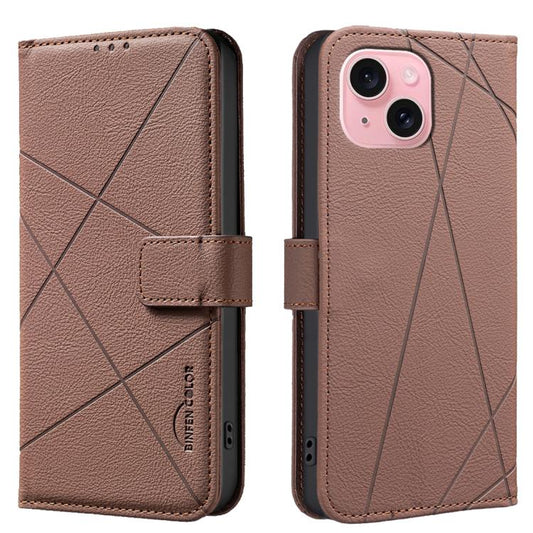Geometric Pattern RFID Leather Phone Case, For iPhone 15, For iPhone 13 / 14, For iPhone 14 Pro, For iPhone 14 Pro Max  