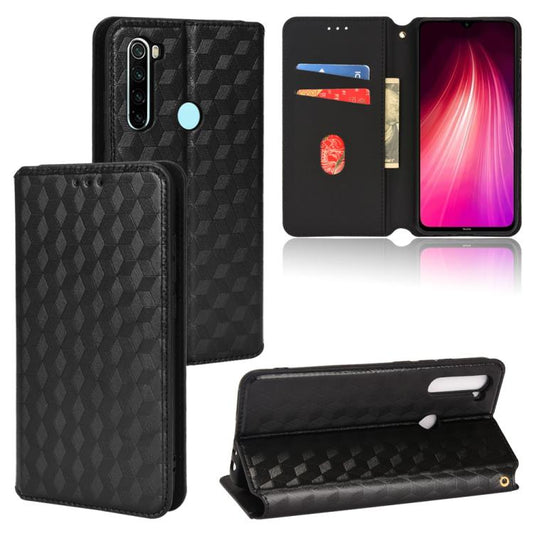 Cubic Grid Texture Flip Leather Phone Case, For Redmi Note 8 2021  