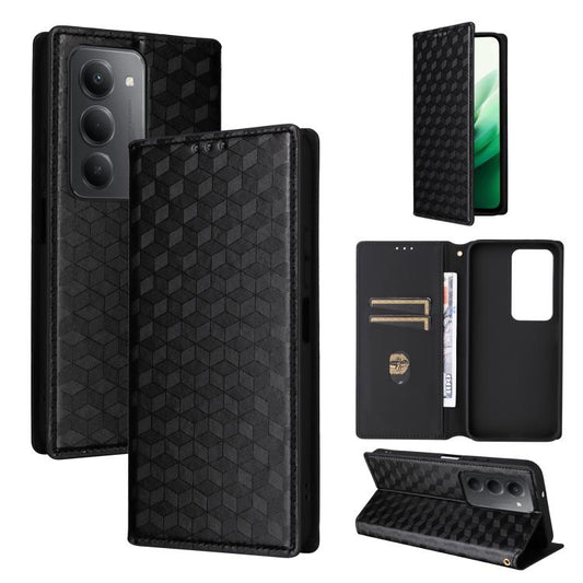 Cubic Grid Texture Flip Leather Phone Case, For Redmi K80 / K80 Pro, For Redmi Note 14 Pro 4G Global, For Redmi Note 14 4G 163.25mm, For Redmi Note 14 Pro+ 5G