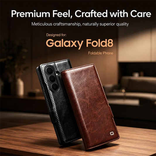 QIALINO Classic 103 Buckle Genuine Leather Phone Case, For Galaxy Z Fold8 Ultra 5G, For Galaxy Z Fold8 5G, For Galaxy Z Flip8 5G, For Samsung Galaxy Z Fold7 5G, For Samsung Galaxy Z Flip7 5G  