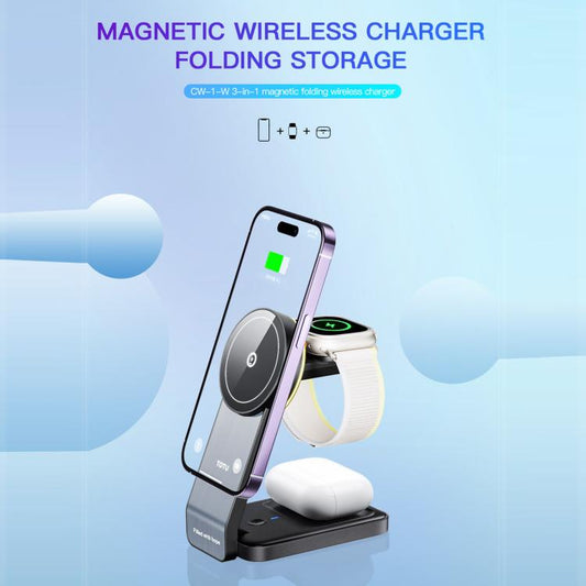 TOTU CW-1-W 3 in 1 Magnetic Wireless Charger Dock for Phone Earbuds Watch, CW-1-W  