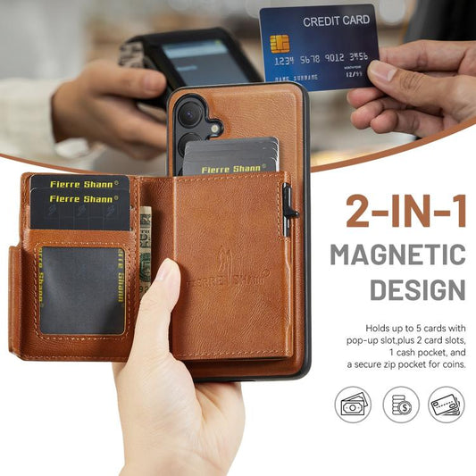 Fierre Shann Oil Wax Vegan Leather Magnetic Card Holder Back Phone Case, For Galaxy S23 FE 5G, For Galaxy S23 Ultra 5G, For Galaxy S23+ 5G, For Galaxy S23 5G  