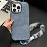 Faux Suede Fabric TPU Phone Case with Screen-printed Rabbit Plush Rope, For iPhone 16 Pro, For iPhone 16, For iPhone 15 Pro Max, For iPhone 15 Pro  
