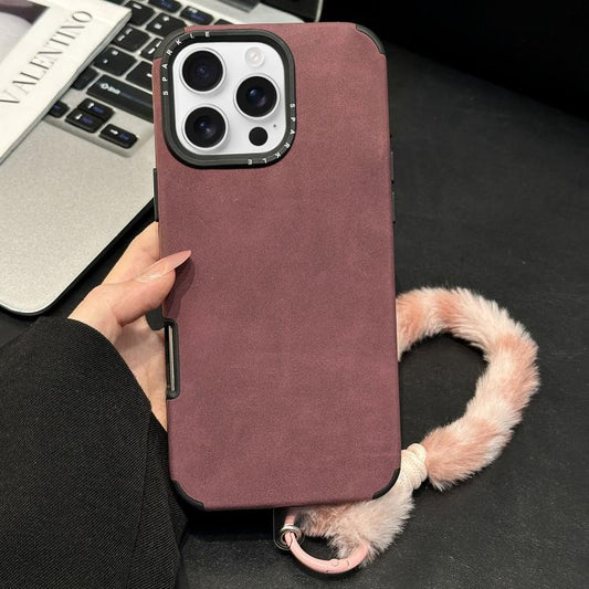Faux Suede Fabric TPU Phone Case with Screen-printed Rabbit Plush Rope, For iPhone 16 Pro, For iPhone 16, For iPhone 15 Pro Max, For iPhone 15 Pro  