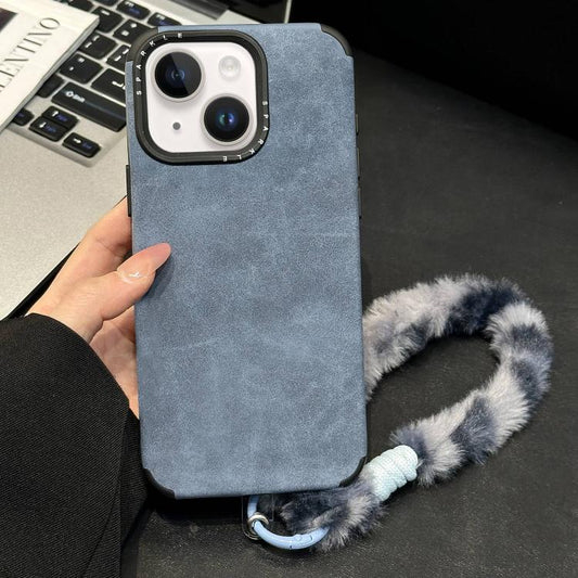 Faux Suede Fabric TPU Phone Case with Screen-printed Rabbit Plush Rope, For iPhone 15 Plus / 14 Plus, For iPhone 15, For iPhone 14, For iPhone 14 Pro  