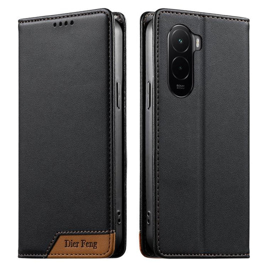 Dierfeng Splicing Strong Magnetic RFID Vegan Leather Phone Case, For Xiaomi Poco M7 4G 169mm, For Xiaomi Poco M7 4G 171mm, For Xiaomi 15T Pro 5G, For Xiaomi 15T 5G  