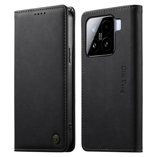 Dierfeng Metal Snap Magnetic RFID Vegan Leather Phone Case, For Xiaomi 15, For Xiaomi 14T Pro, For Xiaomi 14T, For Xiaomi Poco F6 / Redmi Turbo 3  