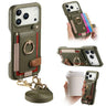 Litchi Texture Card Bag Ring Holder Vegan Leather + PC Phone Case with Shoulder Strap, For iPhone 16e / 17e, For iPhone 17 Pro Max, For iPhone 17 Pro  