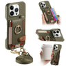 Litchi Texture Card Bag Ring Holder Vegan Leather + PC Phone Case with Shoulder Strap, For iPhone 16 Pro, For iPhone 16 Plus, For iPhone 16  