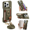 Litchi Texture Card Bag Ring Holder Vegan Leather + PC Phone Case with Shoulder Strap, For iPhone 13 Pro Max, For iPhone 13 Pro, For iPhone 13  