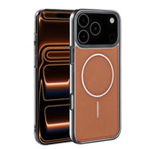 Electroplated Frame Vegan Leather Magnetic Shockproof Phone Case, For iPhone 17 Pro Max, For iPhone 17 Pro, For iPhone 17, For iPhone 16 Pro Max  