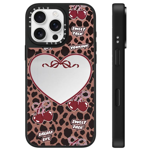 Leopard Cherry Series Pattern Mirror Phone Case, For iPhone 16 Pro Max, For iPhone 16 Pro, For iPhone 16 Plus  