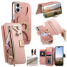 Precision Hole Silver-Edged Ring RFID Blocking Zipper Wallet Magnetic Vegan Leather Phone Case, For iPhone 17, For iPhone 16 Pro Max, For iPhone 16 Pro  