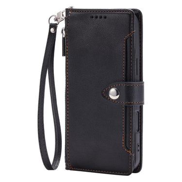Litchi Texture Zipper Wallet Buckle Vegan Leather Phone Case with Wrist Strap, For Galaxy S22 Ultra 5G  