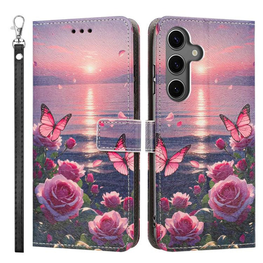 Painted Pattern Vegan Leather Phone Case with Strap, For Galaxy S24+ 5G / S25+ 5G, For Galaxy S25 Ultra 5G, For Galaxy S24 FE 5G  