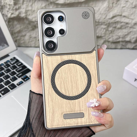 Wood Grain Magnetic PC Shockproof Phone Case, For Galaxy S22 Ultra 5G / S23 Ultra 5G  