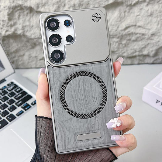 Wood Grain Magnetic PC Shockproof Phone Case, For Galaxy S22 Ultra 5G / S23 Ultra 5G  