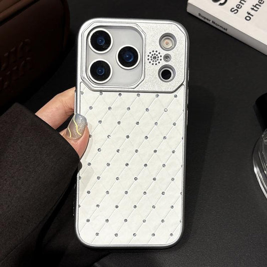 Electroplating PC Grid Texture Vegan Leather Phone Case, For iPhone 17 Pro Max, For iPhone 17 Pro, For iPhone 17, For iPhone 16 Pro Max, For iPhone 16 Pro, For iPhone 16 Plus  