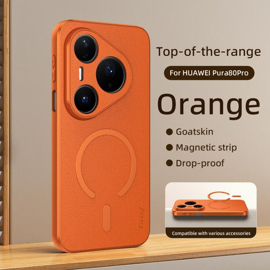 Goatskin Vegan Leather Magnetic Phone Case, For Huawei Pura 80 Pro 5G, For Huawei Pura 80 5G, For Huawei Nova 14, For Huawei Pura 70 Pro, For Huawei Pura 70  