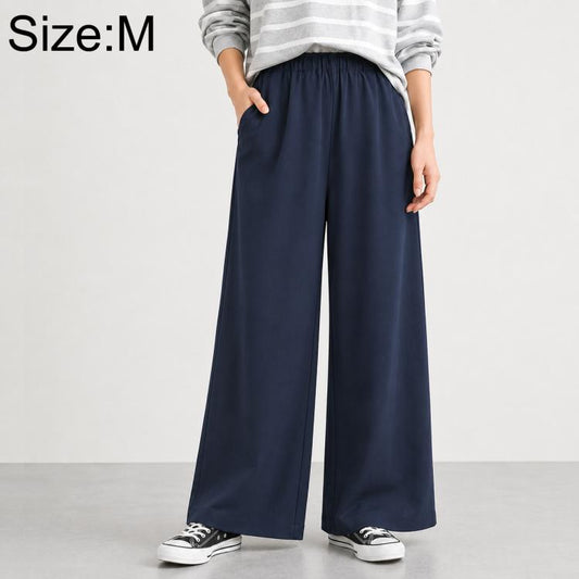 High-Waisted Wide-Leg Women Pants  M / Navy Blue