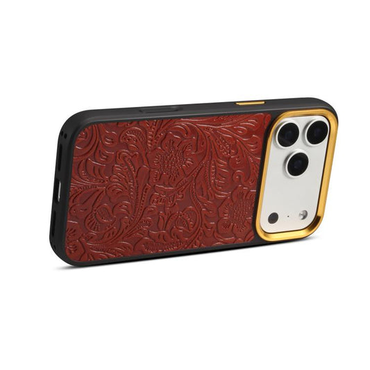 Denior A26+2 Leather Retro Flower Texture Phone Case, For iPhone 17 Pro Max, For iPhone 17 Pro, For iPhone 16 Pro Max, For iPhone 16 Pro, For iPhone 15 Pro Max, For iPhone 15 Pro  