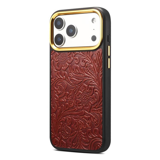 Denior A26+2 Leather Retro Flower Texture Phone Case, For iPhone 17 Pro Max, For iPhone 17 Pro, For iPhone 16 Pro Max, For iPhone 16 Pro, For iPhone 15 Pro Max, For iPhone 15 Pro  
