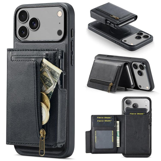 Fierre Shann Oil Wax Vegan Leather Magnetic Card Holder Back Phone Case, For iPhone 17e / 16e, For iPhone 17 Pro Max, For iPhone 17 Pro, For iPhone 17  