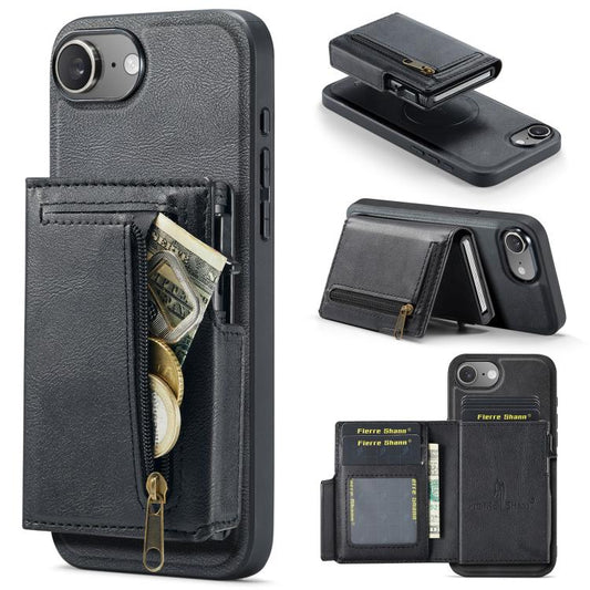 Fierre Shann Oil Wax Vegan Leather Magnetic Card Holder Back Phone Case, For iPhone 17e / 16e, For iPhone 17 Pro Max, For iPhone 17 Pro, For iPhone 17  