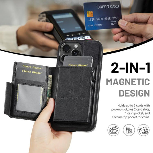 Fierre Shann Oil Wax Vegan Leather Magnetic Card Holder Back Phone Case, For iPhone 15, For iPhone 14 / 13, For iPhone 14 Pro, For iPhone 14 Pro Max  