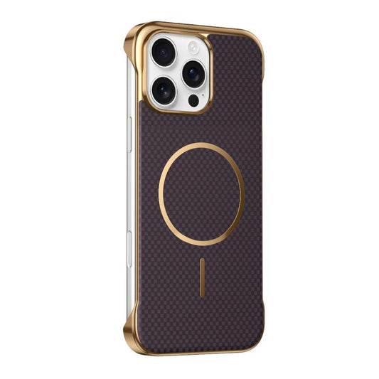Borderless Kevlar Texture Electroplated Magnetic Phone Case, For iPhone 16 Pro Max, For iPhone 16 Pro, For iPhone 16, For iPhone 15 Pro Max  