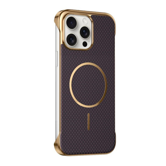 Borderless Kevlar Texture Electroplated Magnetic Phone Case, For iPhone 15 Pro, For iPhone 15, For iPhone 14, For iPhone 14 Pro  