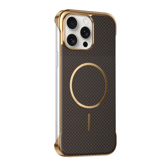 Borderless Kevlar Texture Electroplated Magnetic Phone Case, For iPhone 15 Pro, For iPhone 15, For iPhone 14, For iPhone 14 Pro  