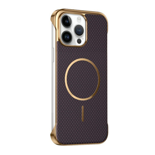 Borderless Kevlar Texture Electroplated Magnetic Phone Case, For iPhone 14 Pro Max, For iPhone 13 Pro Max, For iPhone 13 Pro, For iPhone 13  