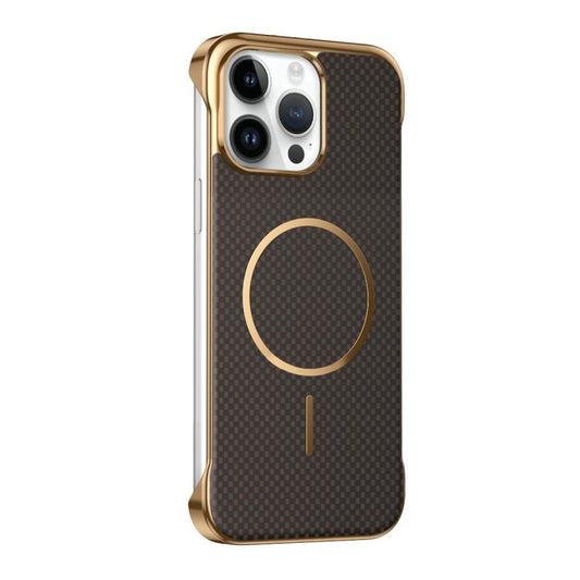 Borderless Kevlar Texture Electroplated Magnetic Phone Case, For iPhone 14 Pro Max, For iPhone 13 Pro Max, For iPhone 13 Pro, For iPhone 13  