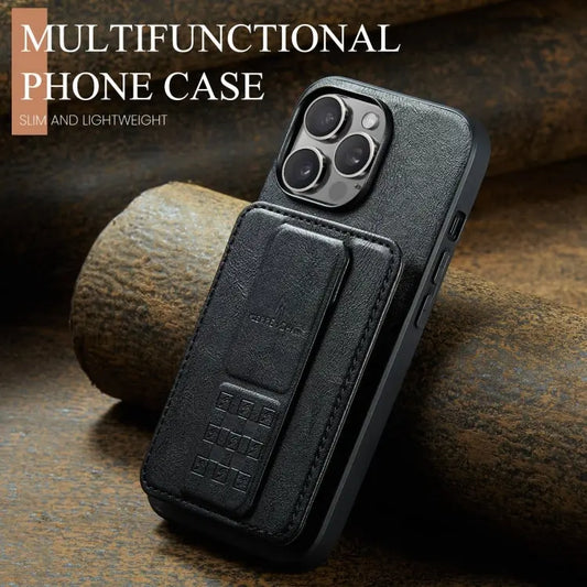 Fierre Shann Oil Wax Cow Leather Card Holder Back Phone Case, For iPhone 14 Pro Max, For iPhone 13 Pro Max, For iPhone 13 Pro, For iPhone 13  