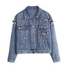 Five Dragonflies Beaded Loose Fit Long Sleeve Denim Jacket for Women  
