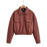 Flip collar pocket hem loose suede Women jacket  