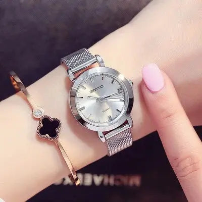 GIMTO Brand Women Quartz Silver Watch Metal Bracelet Wrist Watches Analog Ladies Dress Hand Clock Montre Femme 