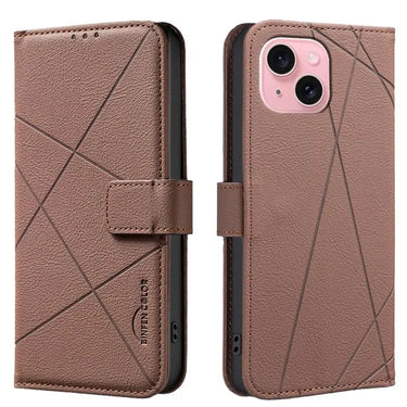 Geometric Pattern RFID Leather Phone Case, For iPhone 15, For iPhone 13 / 14, For iPhone 14 Pro, For iPhone 14 Pro Max  